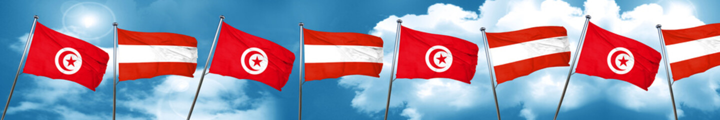 Tunesia flag with Austria flag, 3D rendering