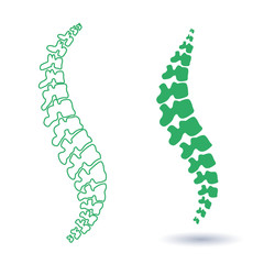 Vector  human spine isolated silhouette illustration. Spine pain medical center, clinic, institute, rehabilitation, diagnostic, surgery logo element. Spinal icon symbol design. Concept of scoliosis