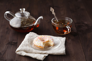 Tea for breakfast on metal tray