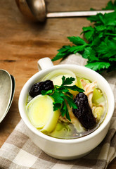 Cock-a-Leekie soup.selective focus