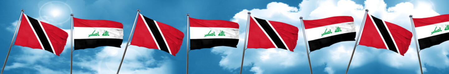 Trinidad and tobago flag with Iraq flag, 3D rendering