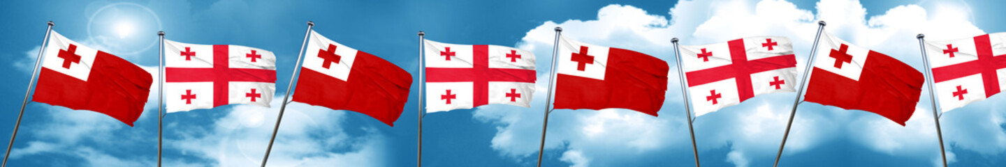Tonga flag with Georgia flag, 3D rendering