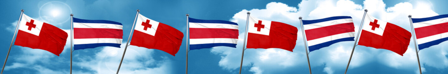Naklejka na ściany i meble Tonga flag with Costa Rica flag, 3D rendering