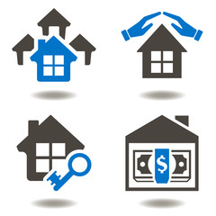 Real estate vector icon set business house for sale security web building concept. Construction architecture insurance realtor technology
