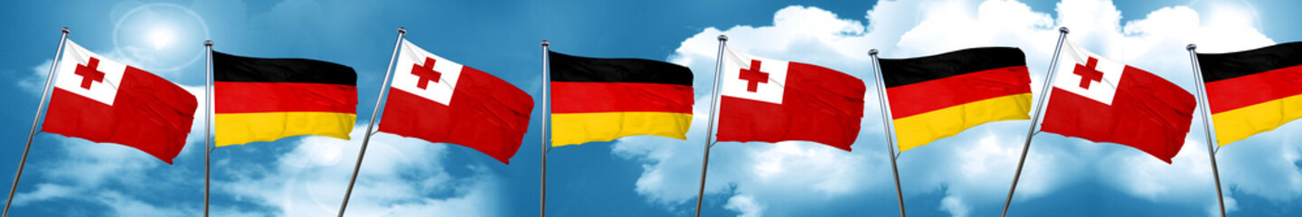 Tonga flag with Germany flag, 3D rendering