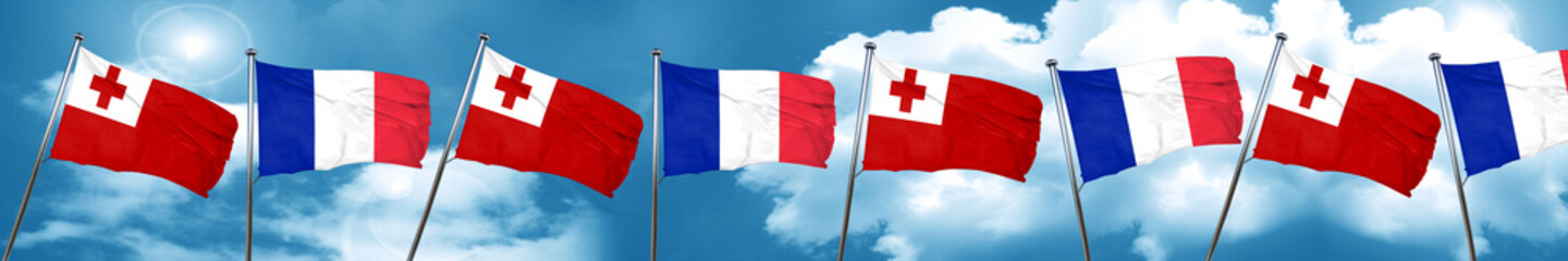 Tonga flag with France flag, 3D rendering