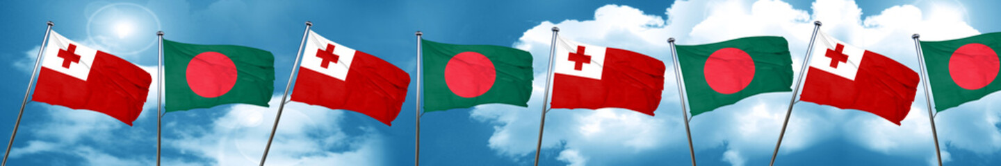 Naklejka na ściany i meble Tonga flag with Bangladesh flag, 3D rendering