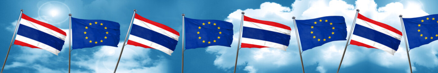 Thailand flag with european union flag, 3D rendering