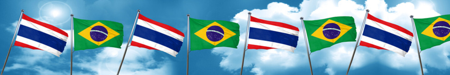 Fototapeta na wymiar Thailand flag with Brazil flag, 3D rendering