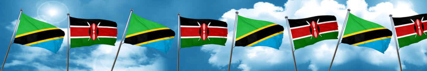 Tanzanian flag with Kenya flag, 3D rendering