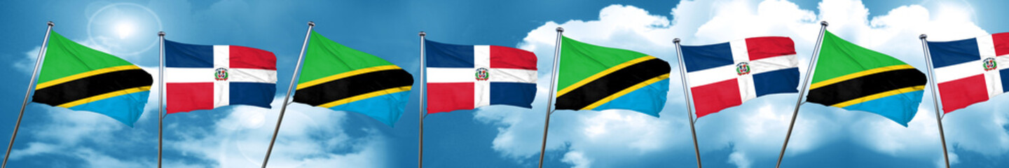 Tanzanian flag with Dominican Republic flag, 3D rendering