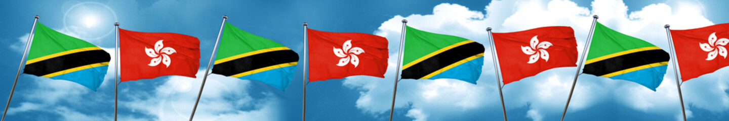 Tanzanian flag with Hong Kong flag, 3D rendering