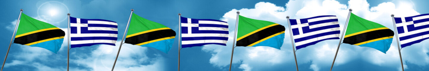 Tanzanian flag with Greece flag, 3D rendering