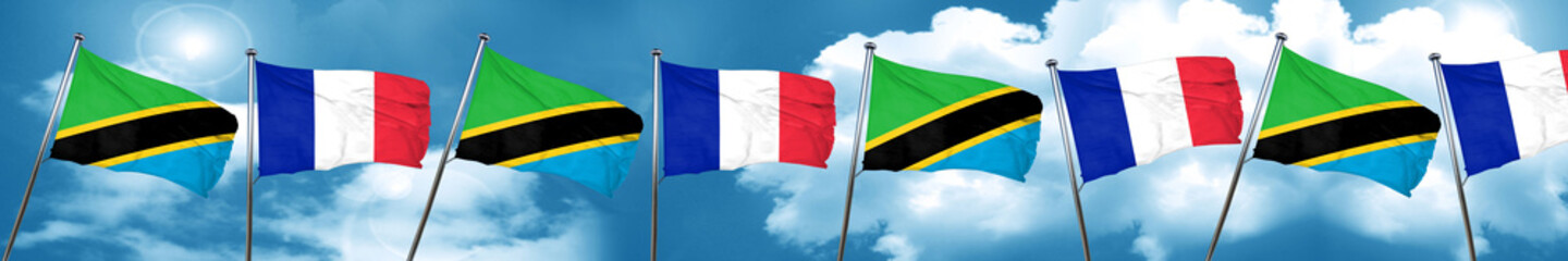 Tanzanian flag with France flag, 3D rendering