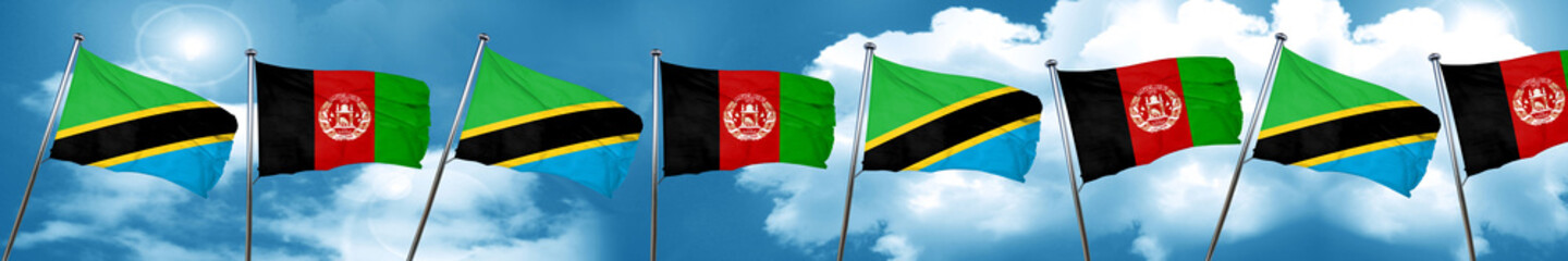 Tanzanian flag with afghanistan flag, 3D rendering
