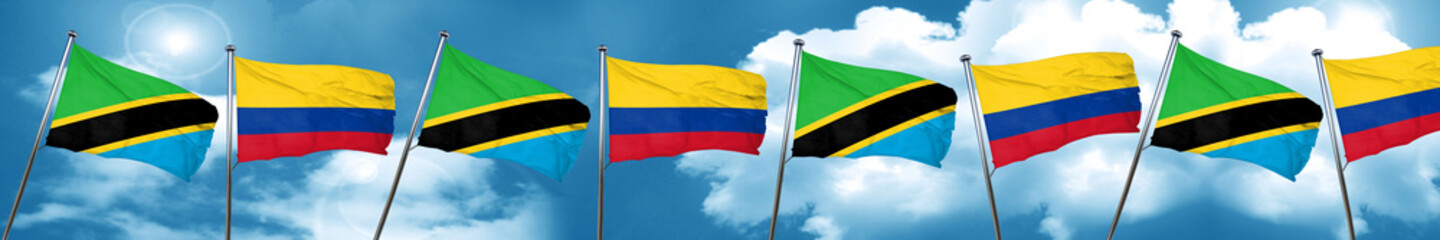 Tanzanian flag with Colombia flag, 3D rendering