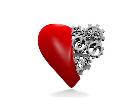 The heart and gears on a white background, 3d render