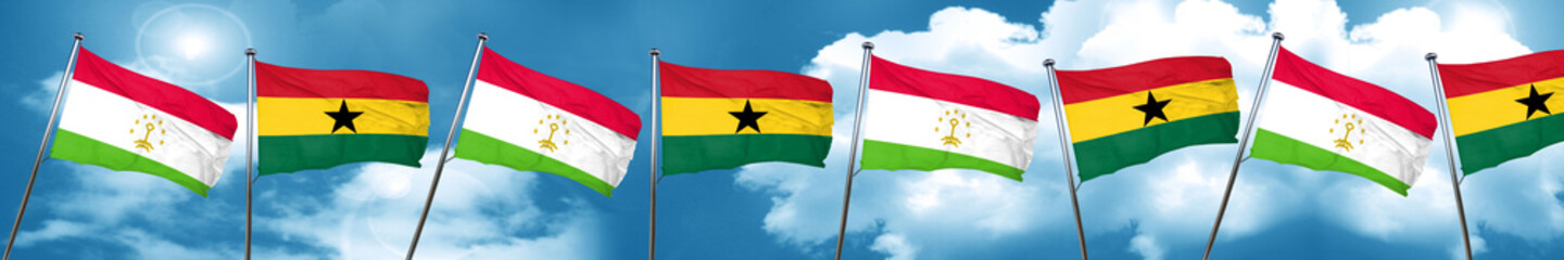 Fototapeta na wymiar Tajikistan flag with Ghana flag, 3D rendering