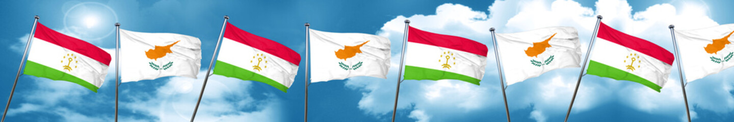 Tajikistan flag with Cyprus flag, 3D rendering
