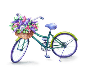 Bicycle  with lilac flowers  basket