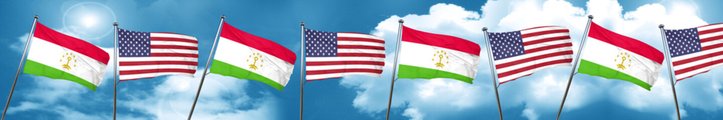 Tajikistan flag with American flag, 3D rendering