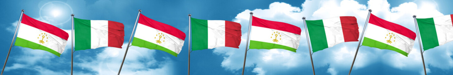Fototapeta na wymiar Tajikistan flag with Italy flag, 3D rendering