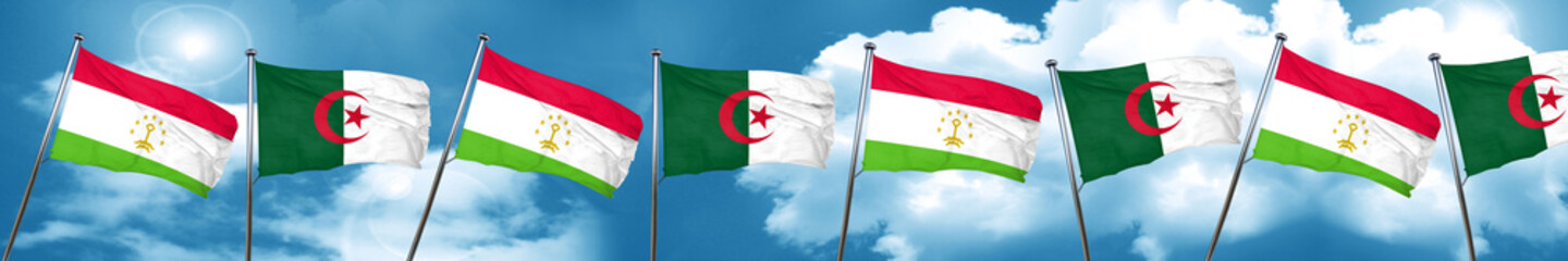 Tajikistan flag with Algeria flag, 3D rendering