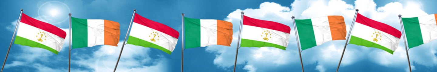 Tajikistan flag with Ireland flag, 3D rendering