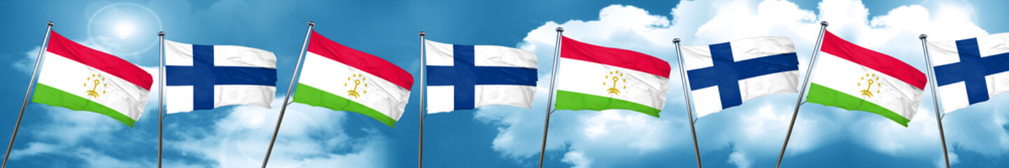 Tajikistan flag with Finland flag, 3D rendering