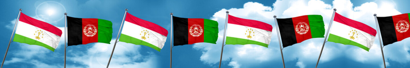 Tajikistan flag with afghanistan flag, 3D rendering