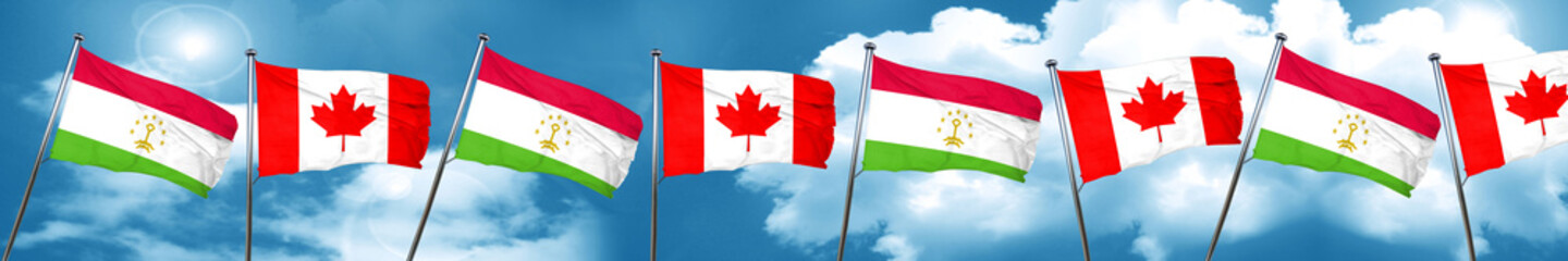 Tajikistan flag with Canada flag, 3D rendering