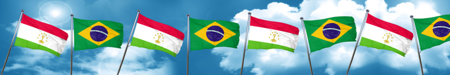 Fototapeta na wymiar Tajikistan flag with Brazil flag, 3D rendering