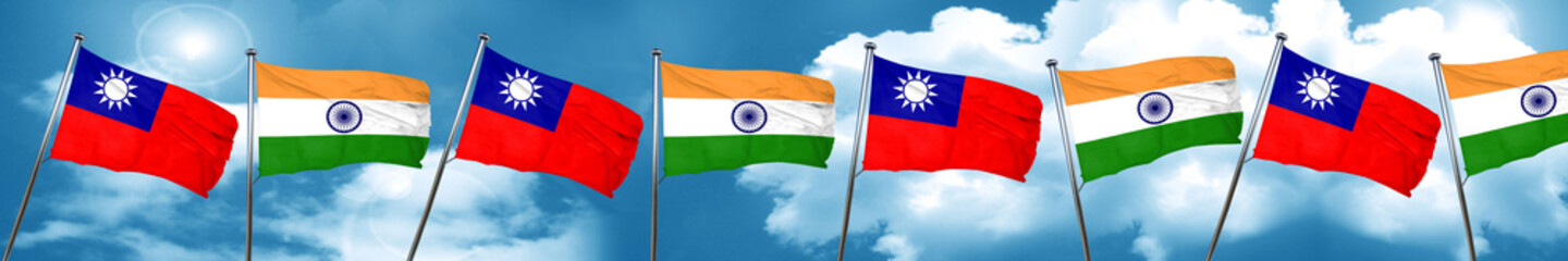 Taiwan flag with India flag, 3D rendering