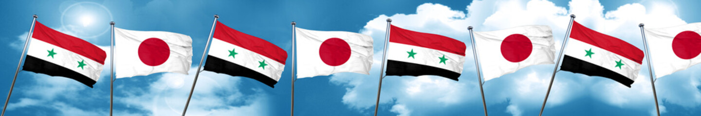 Syria flag with Japan flag, 3D rendering