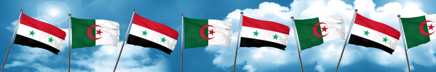 Fototapeta na wymiar Syria flag with Algeria flag, 3D rendering
