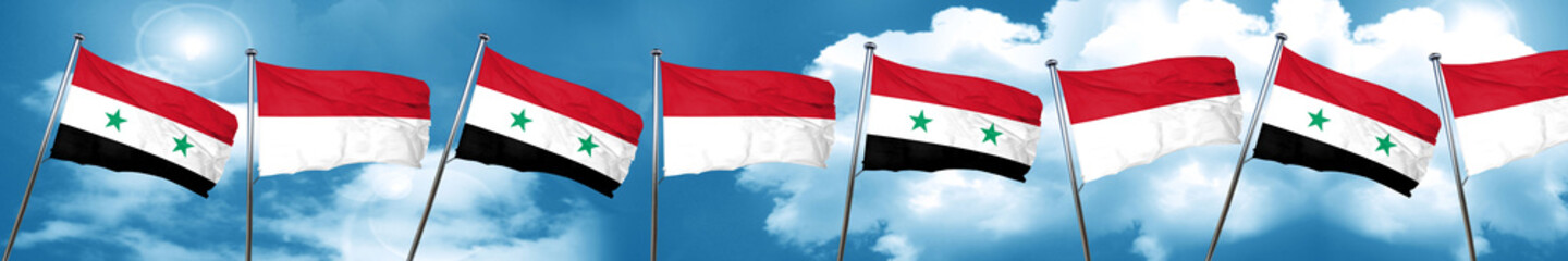 Syria flag with Indonesia flag, 3D rendering