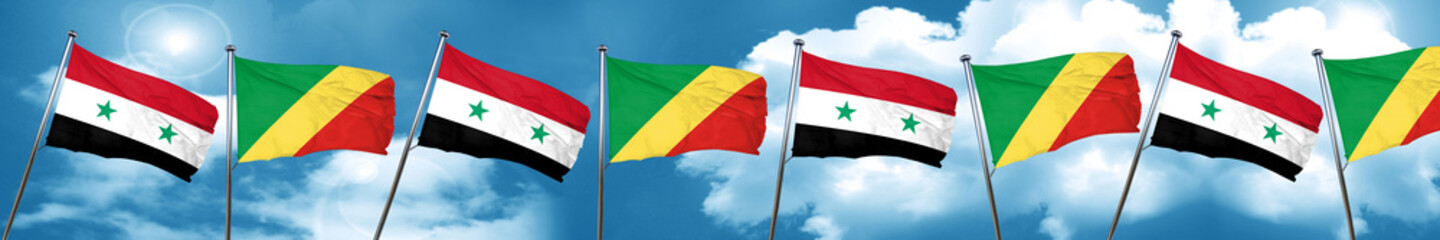 Syria flag with congo flag, 3D rendering