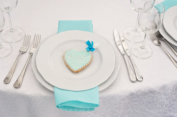 Elegant table set at. Wedding reception.