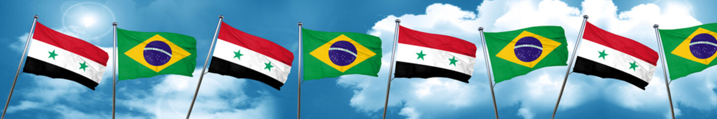 Naklejka premium Syria flag with Brazil flag, 3D rendering