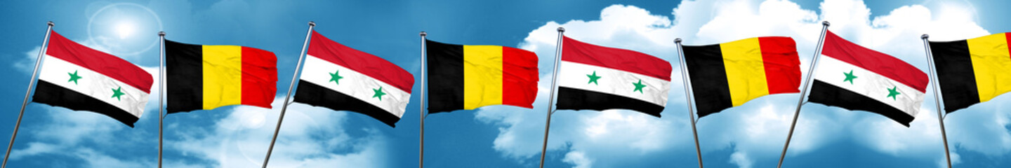 Fototapeta na wymiar Syria flag with Belgium flag, 3D rendering