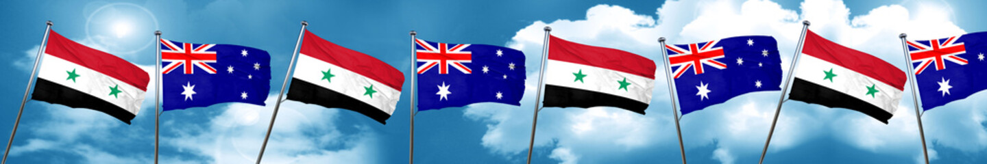 Syria flag with Australia flag, 3D rendering