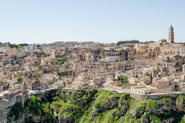 Fototapeta na wymiar Panoramic view of sassi, Matera, Unesco heritage and European capital of culture 2019, Italy