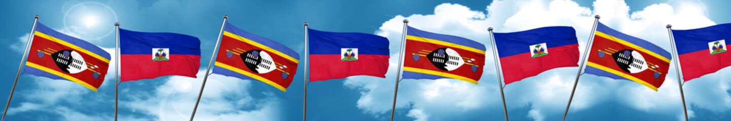Swaziland flag with Haiti flag, 3D rendering