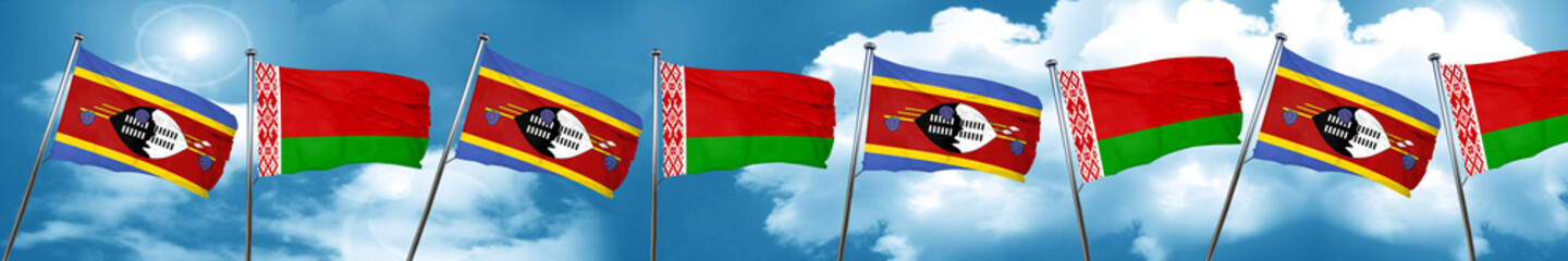 Obraz premium Swaziland flag with Belarus flag, 3D rendering