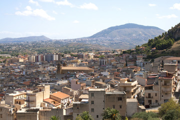 Fototapeta na wymiar Not far from Troppeto, Castellammare del Golfo, view of the townand mountains from above
