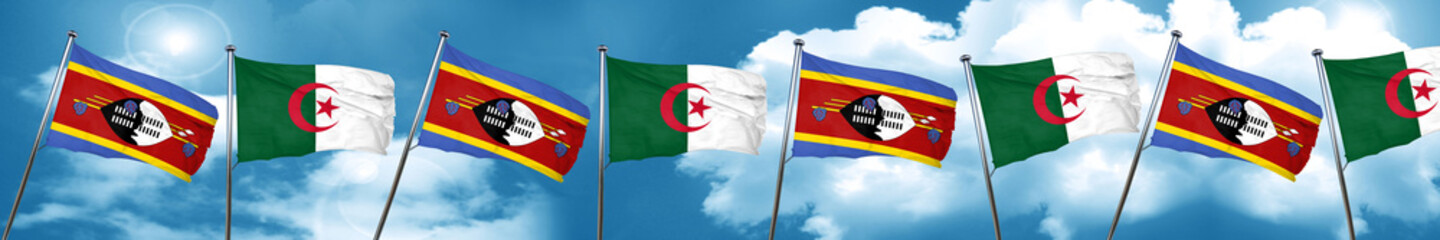 Swaziland flag with Algeria flag, 3D rendering