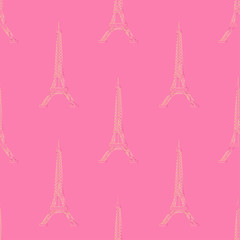 Fototapeta na wymiar Seamless pattern with gold Eiffel tower on pink background.
