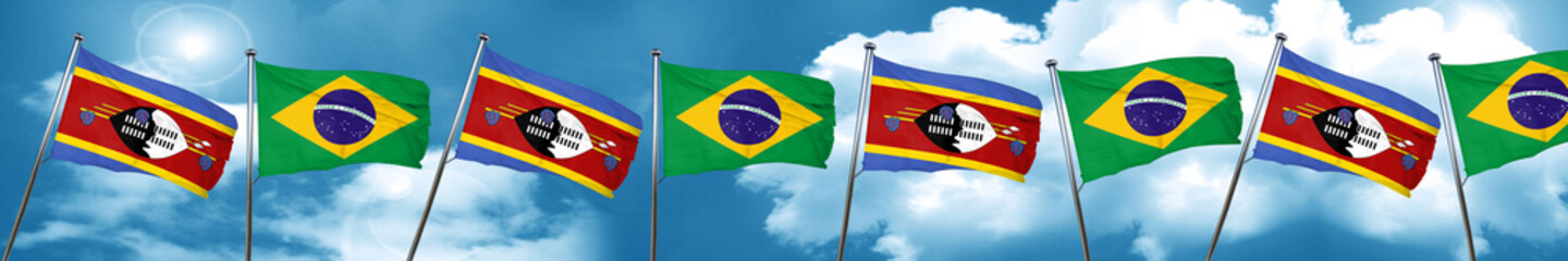 Swaziland flag with Brazil flag, 3D rendering