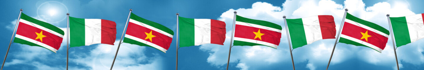 Suriname flag with Italy flag, 3D rendering