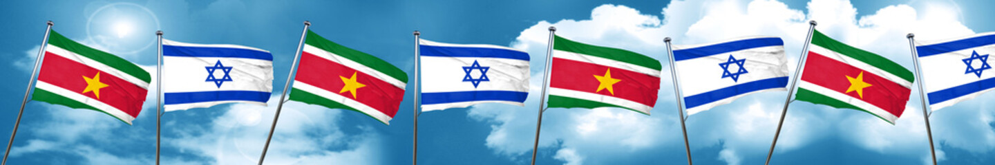 Suriname flag with Israel flag, 3D rendering